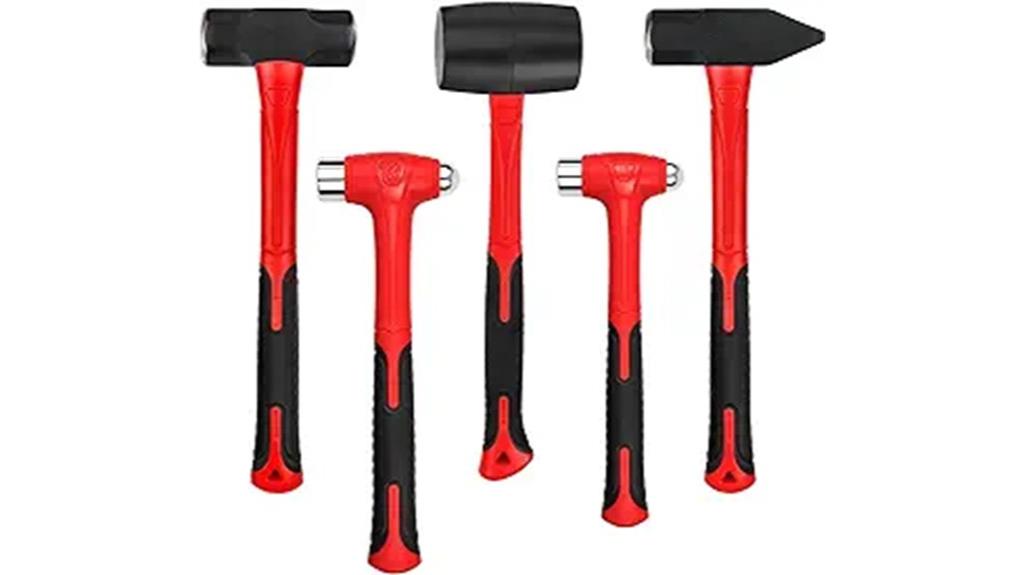 five piece fiberglass hammer set