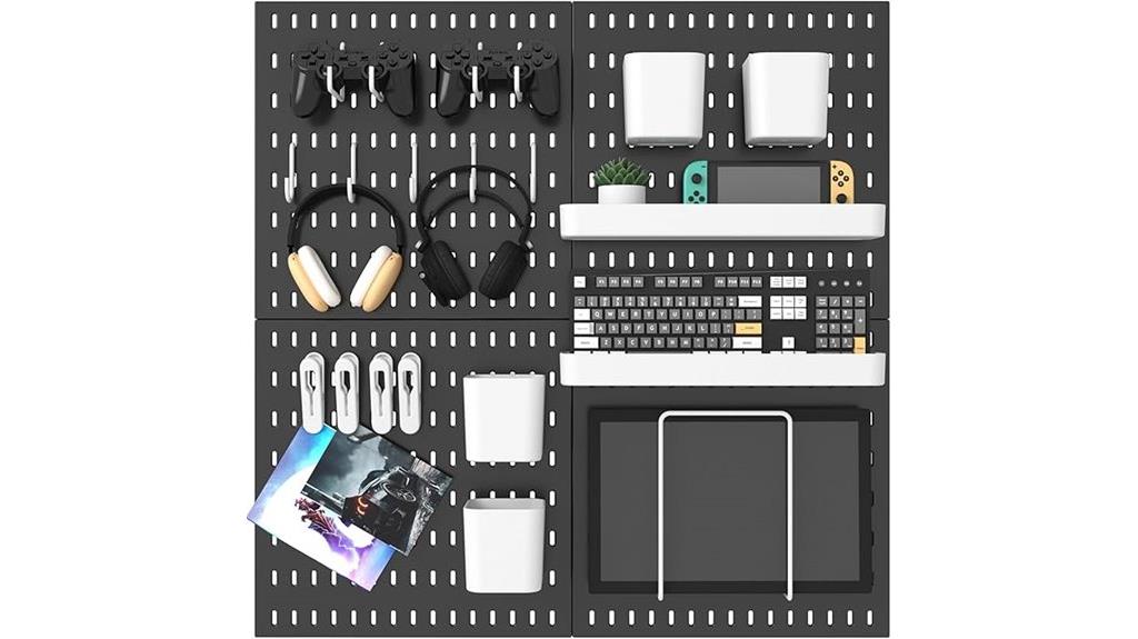 four pegboards and accessories