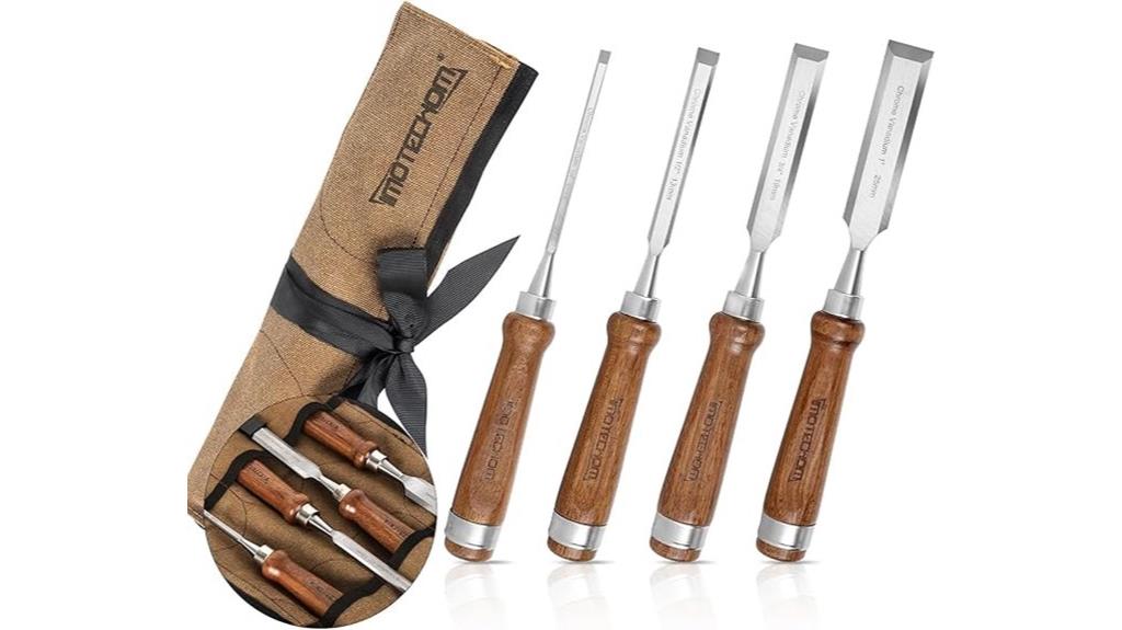 four piece woodworking chisel set