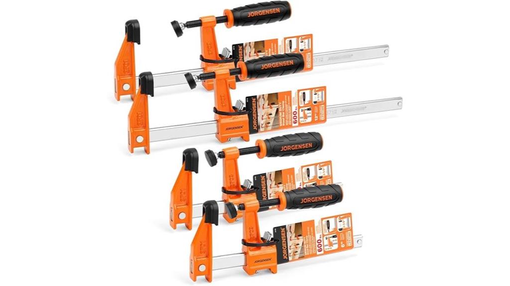 four steel bar clamps