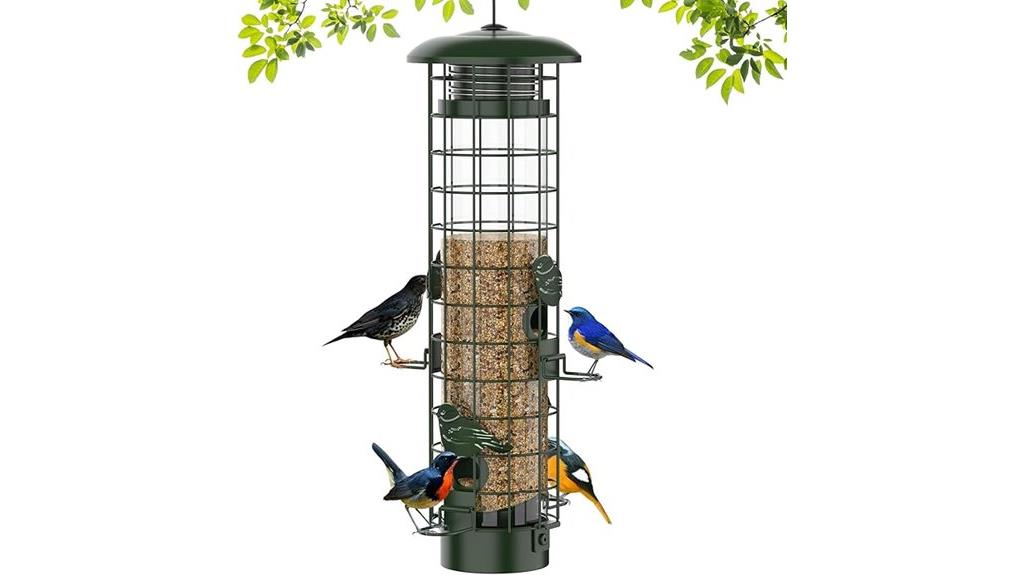green squirrel proof bird feeder