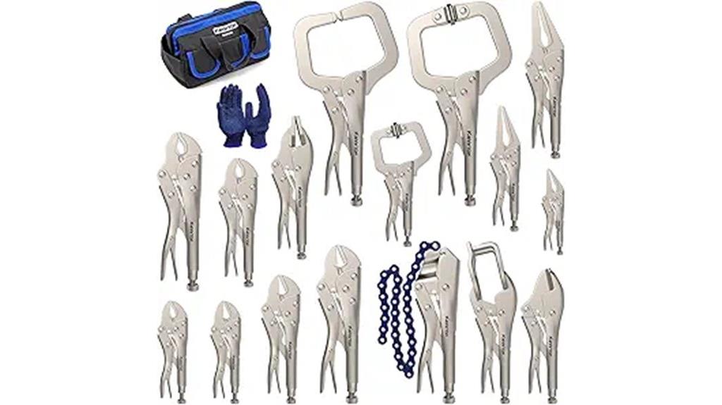 sixteen piece locking pliers