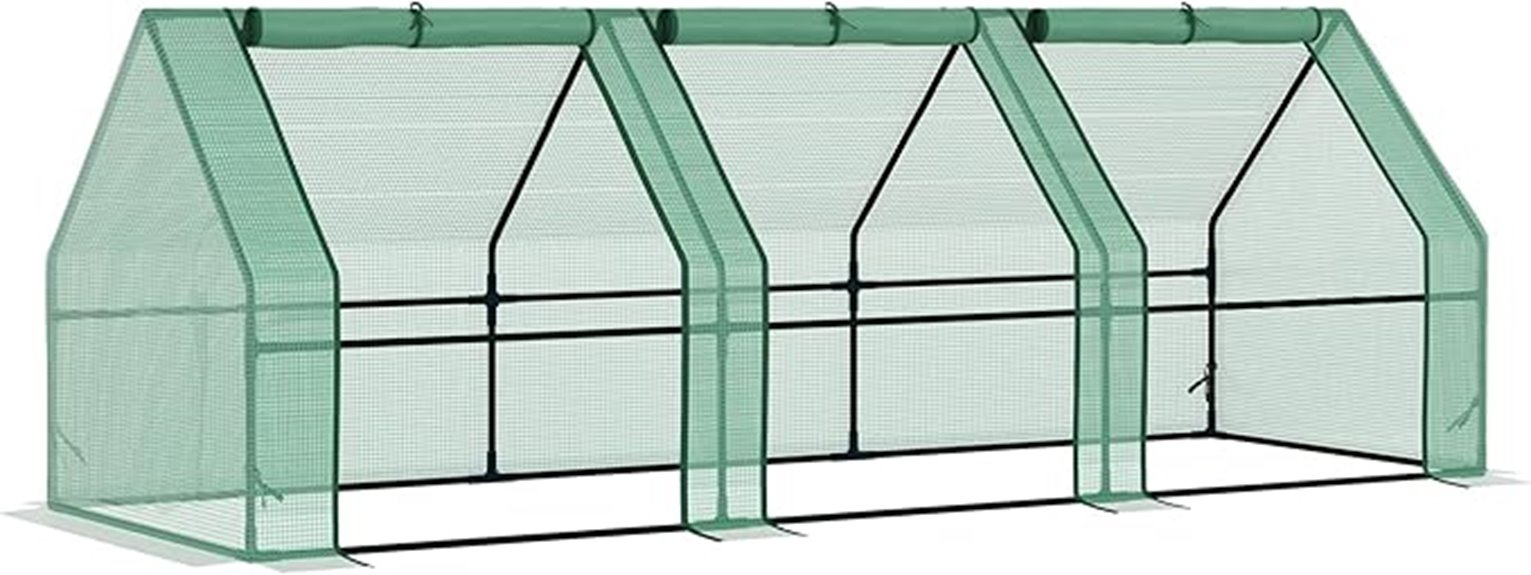small rectangular greenhouse with doors