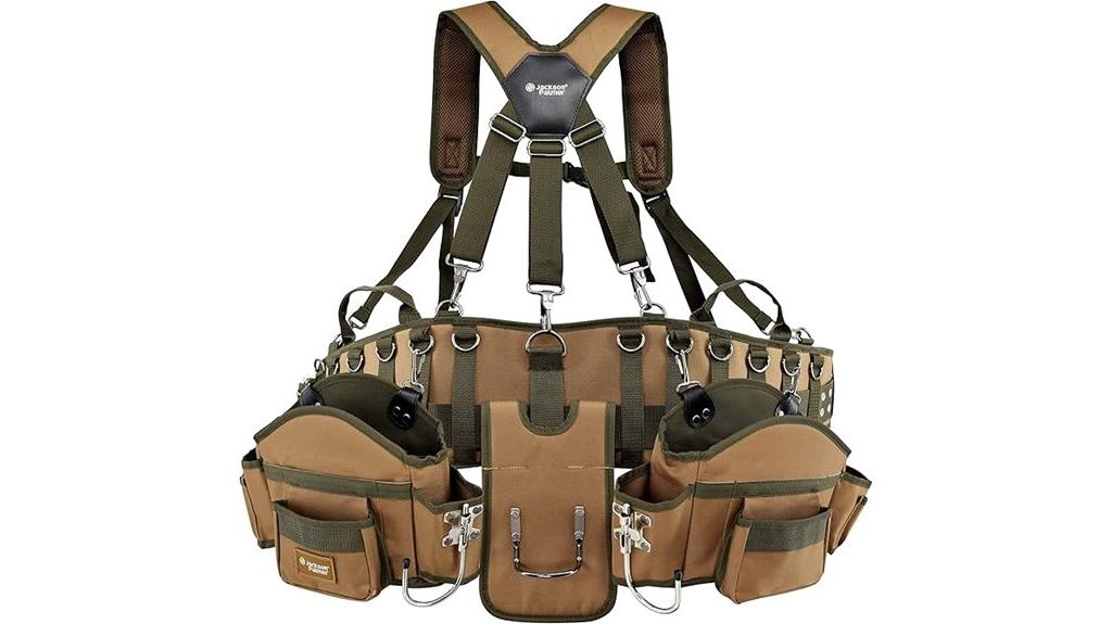tan and green tool belt