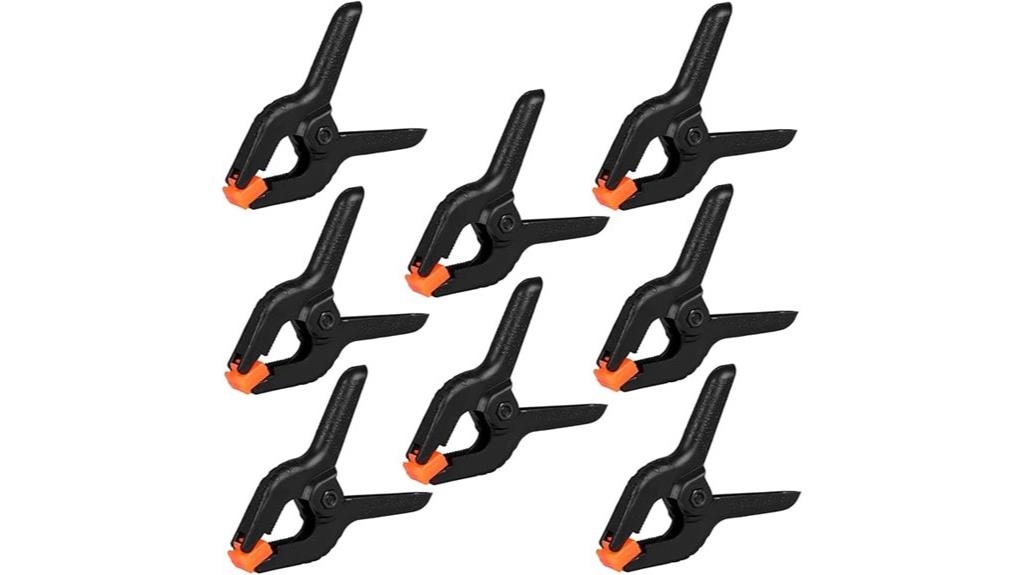 twelve plastic spring clamps