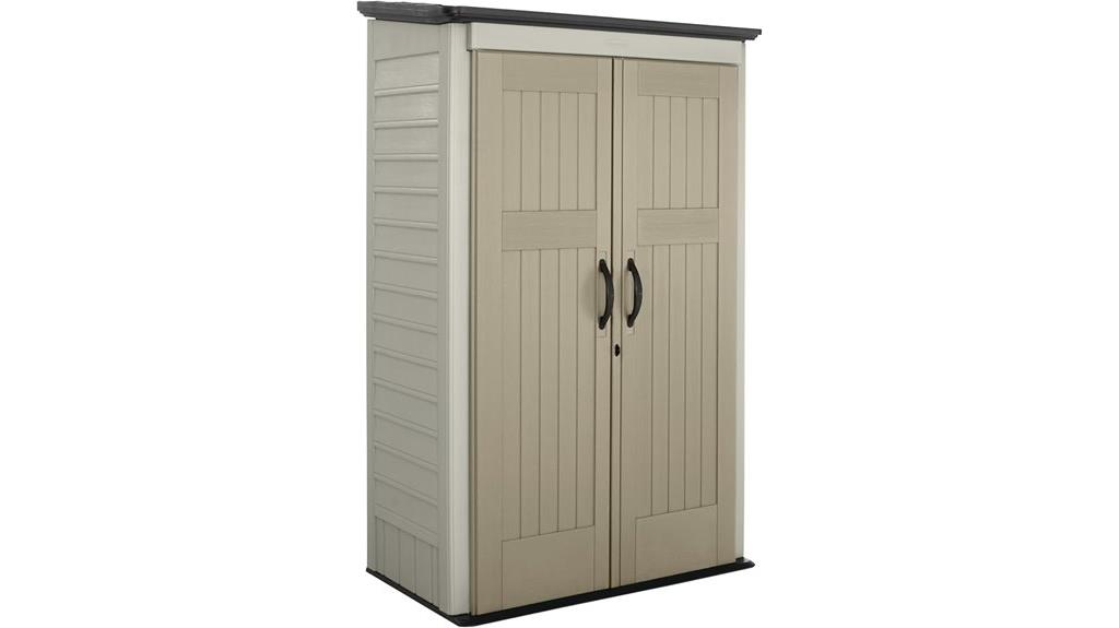 weather resistant beige storage shed