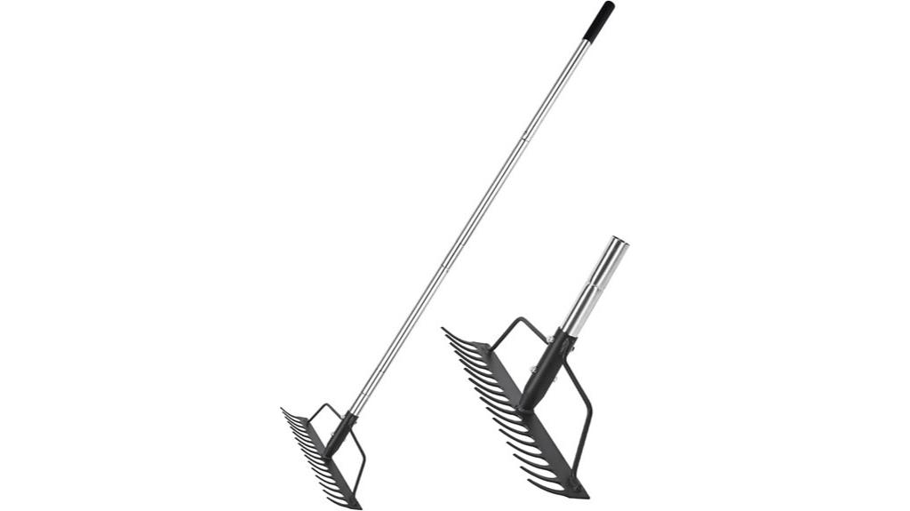 wide steel tined rake