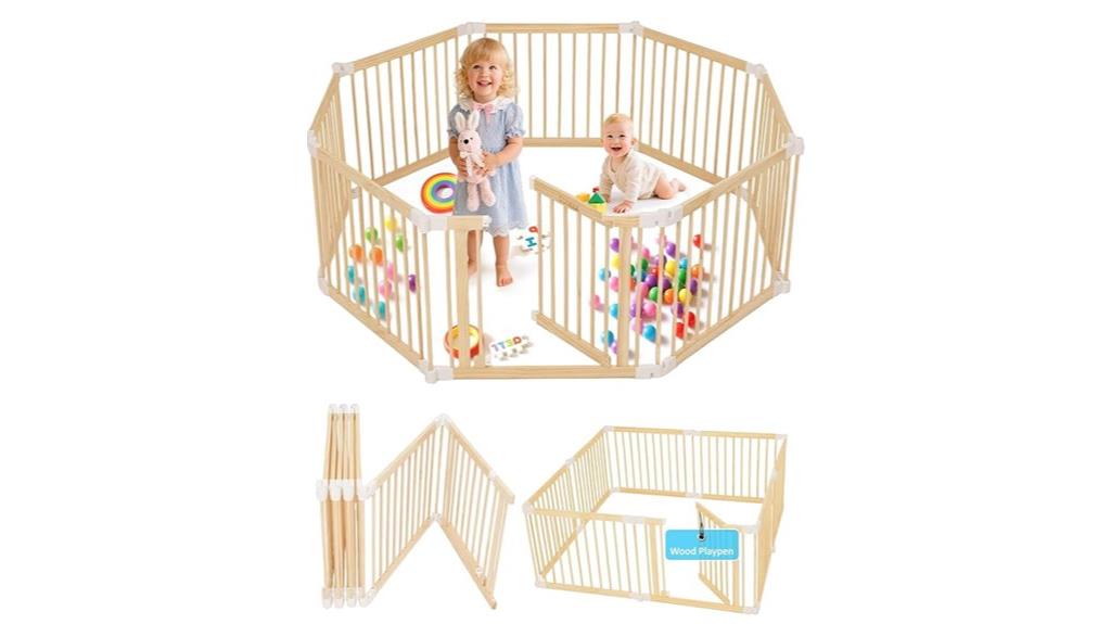 adjustable foldable wooden playpen