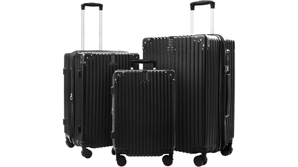 black 3 piece expandable luggage