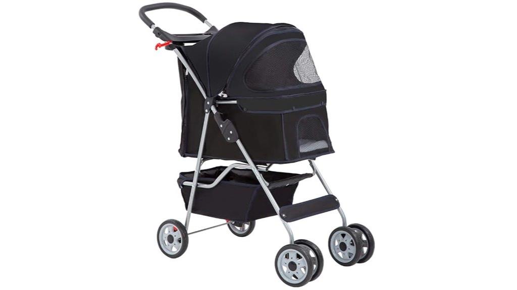black folding pet stroller