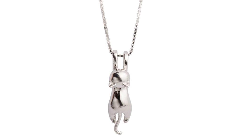 cat shaped silver necklace