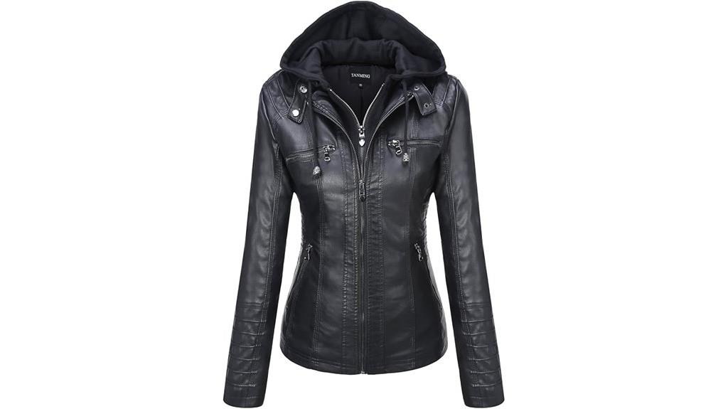 faux leather hooded jacket