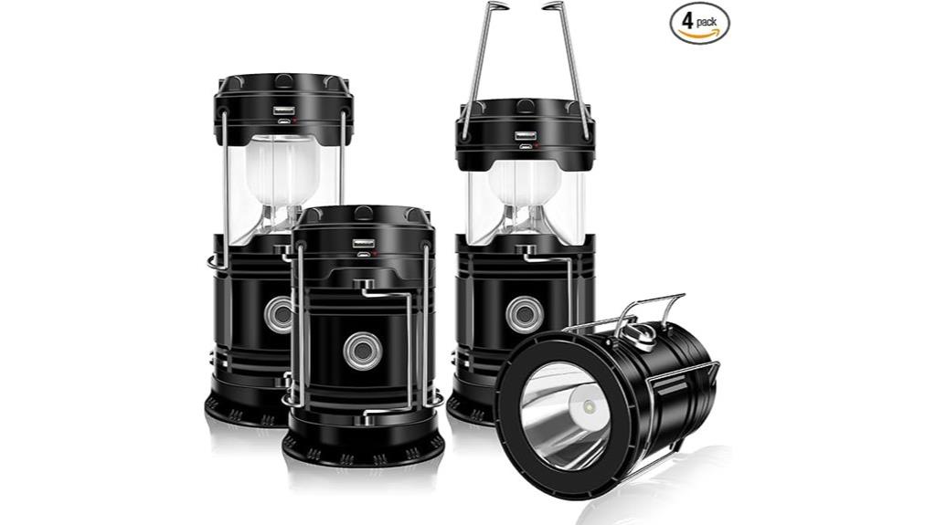 four solar camping lanterns