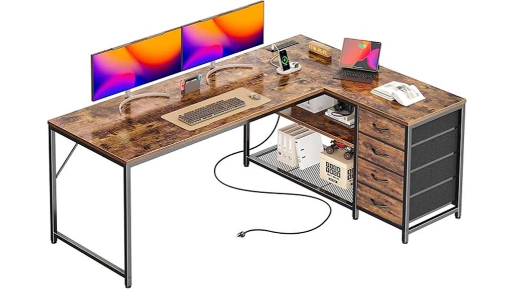 l shaped desk with outlets