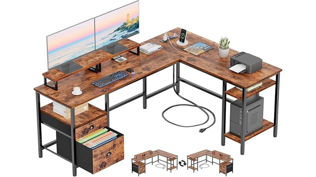l shaped desk with outlets
