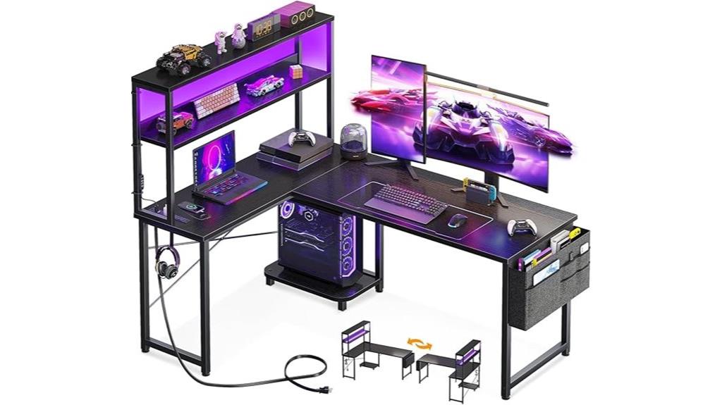 led lit l shaped gaming desk