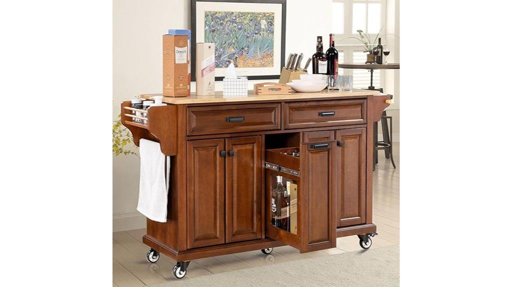 rolling rubberwood kitchen island