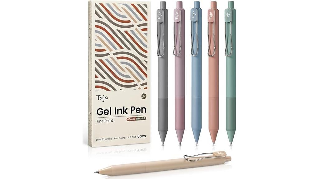 six colorful fine pens