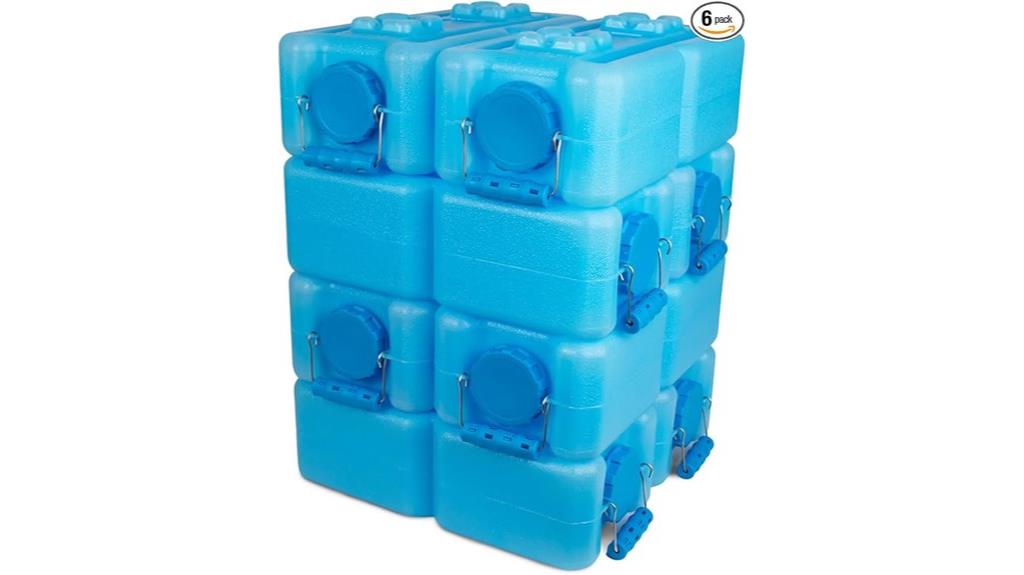 six stackable water containers