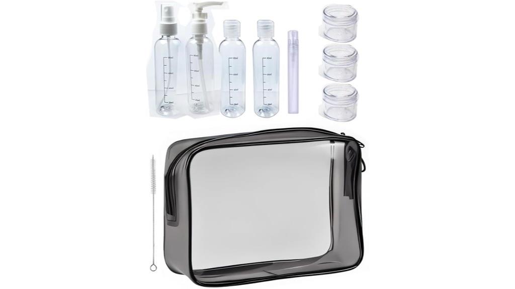 travel toiletry bag with refillable bottles
