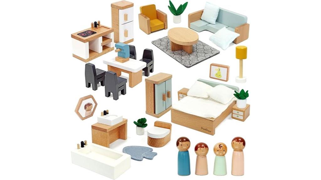 wooden dollhouse furniture set