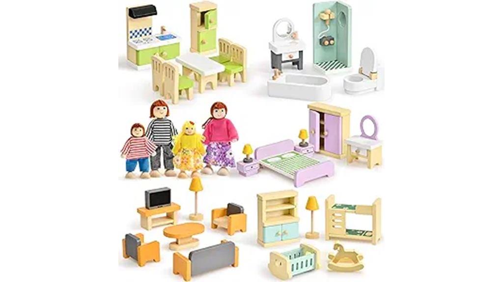 wooden dollhouse with miniatures