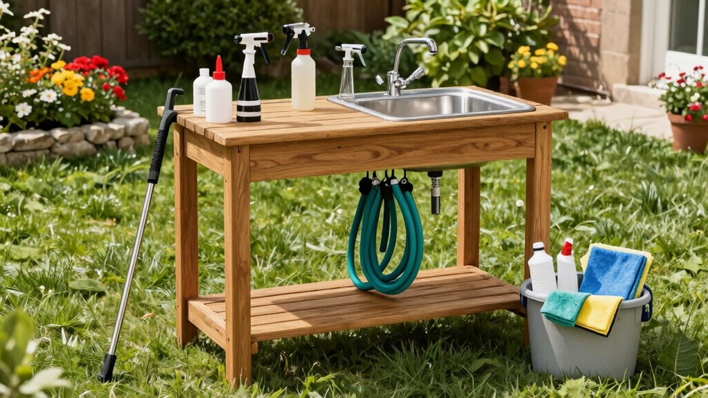 organized outdoor cleaning station