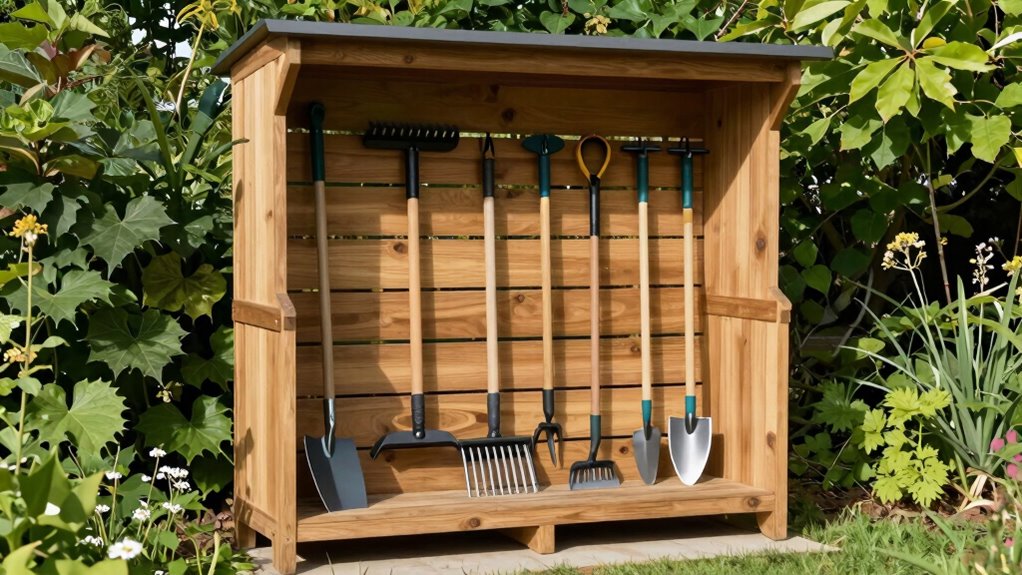 organized safe gardening tool storage